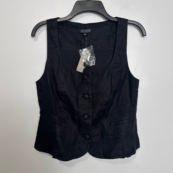 J. Crew Scoopneck linen-blend vest Black Size 6 BZ393 NWT - Picture 7 of 11